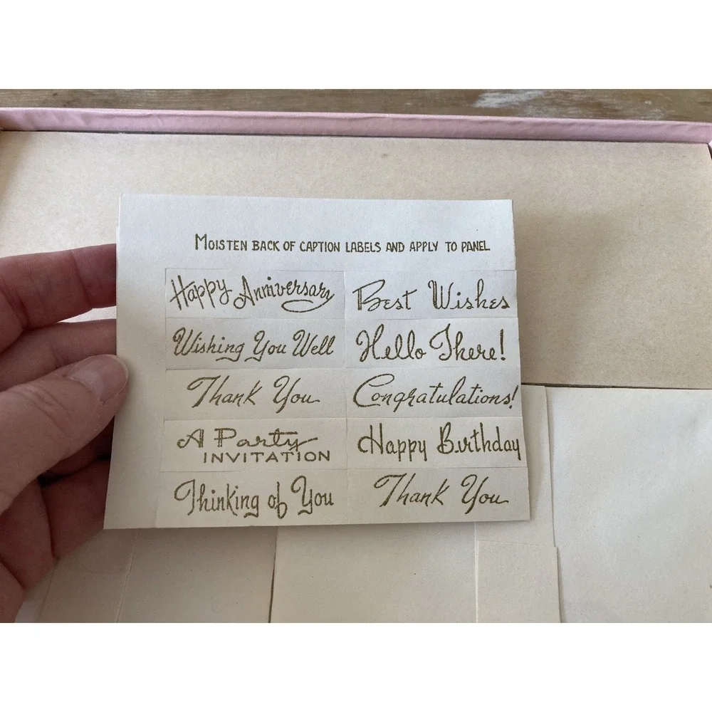 Vintage stationery Twilight Rose note paper gummed captions pink brown 1950's